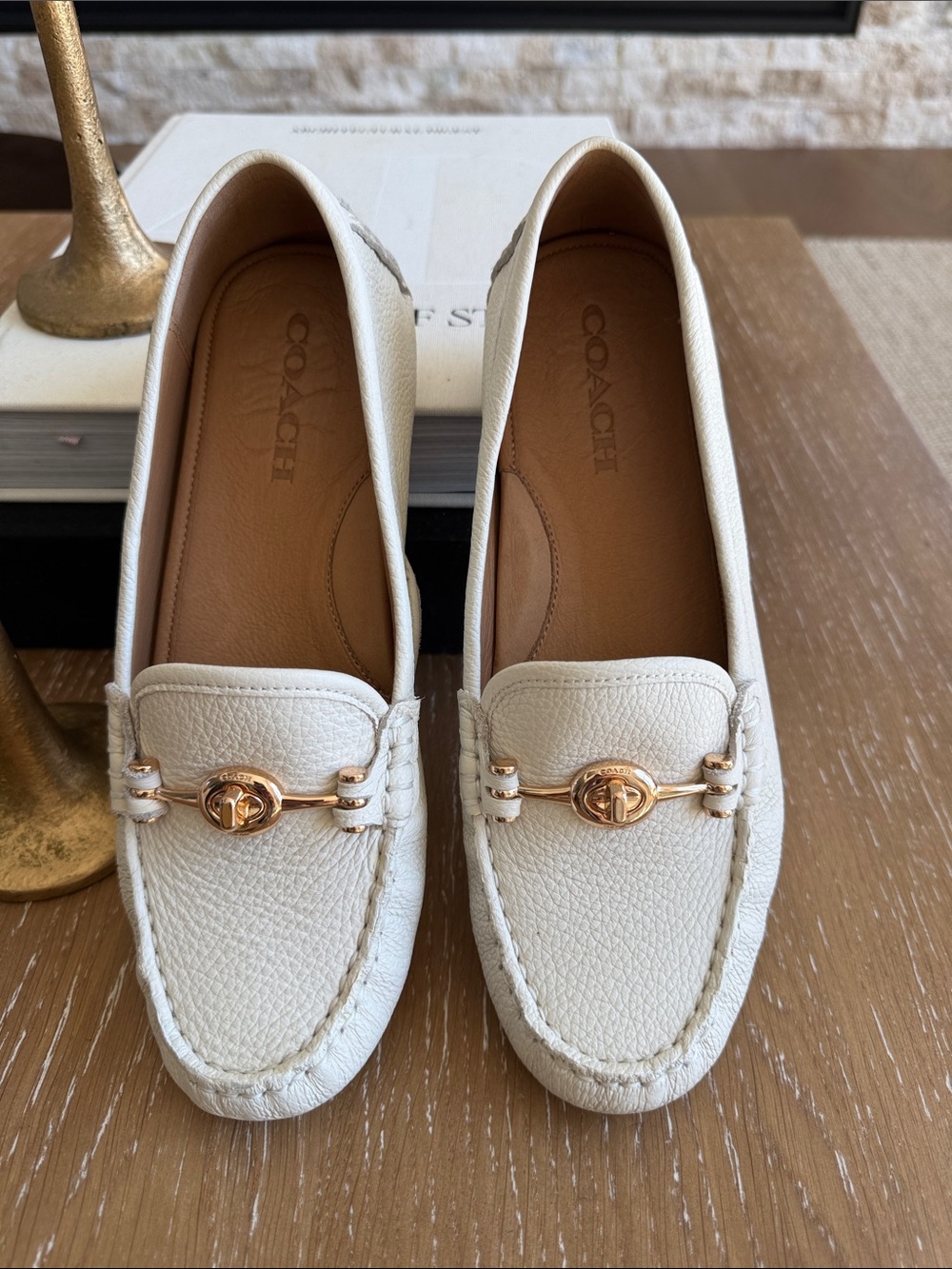 Coach Arlene Chalk Pebble Leather Driving Loafers 7.5M